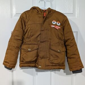 Cat & Jack Brown Hooded Winter Jacket with Monster Eye Design in Size 3T